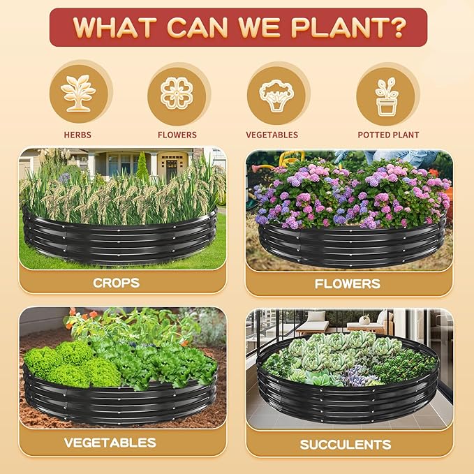 Durable Round Galvanized Steel Raised Garden Bed for Planting,Round Galvanized Steel Fire Ring/Fir Pit for Outdoor- 6×6×1FT,0.8MM Thick (Black, 72 ins Diameter x 12 ins high)