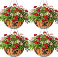 14 inch Metal Hanging Baskets For Plants Outdoor 4 Pack Round Metal Wire Hanging Basket Planter with Coco Fiber Liners Chain Round Wire Plant Holder for Garden, Patio, Deck, Porch Plants Flower Potss