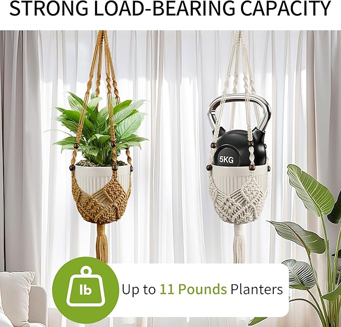 Macrame Plant Hanger - Fits 3 to 6 inches Pots for Indoor Outdoor, 35 Inch, Set of 2, Ivory (POTS NOT Included)