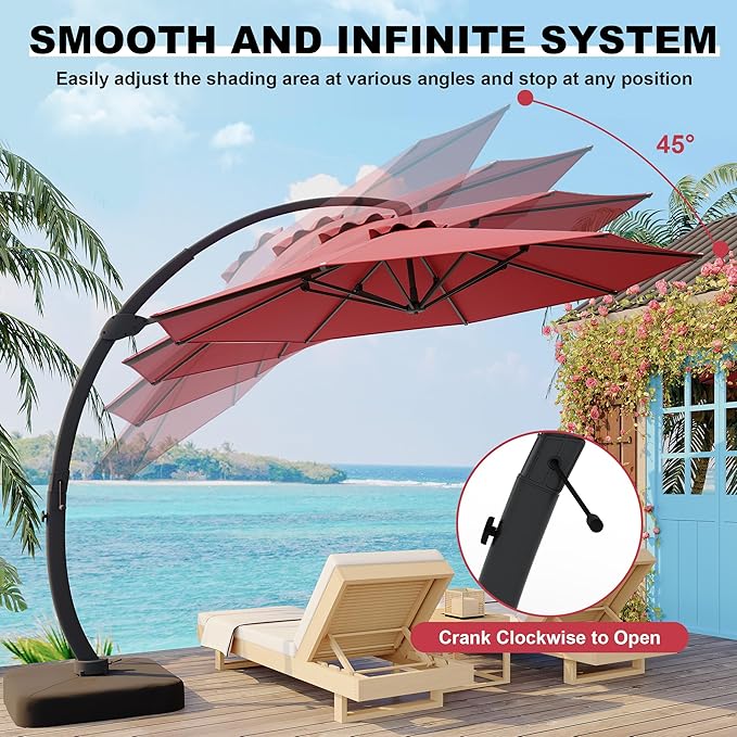 GarveeLife 11FT Cantilever Patio Umbrella With Base Included, Cantilevers Outdoor Umbrella Heavy Duty Offset, Aluminium Curved Cantilever Umbrella