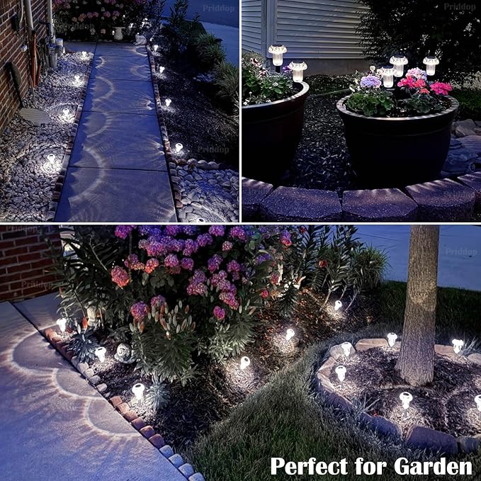 Solar Lights Outdoor Pathway Waterproof 8 Pack Cold White LED Acrylic Mushroom Decorative Garden Lights for Yard Landscape Patio Outside Decor