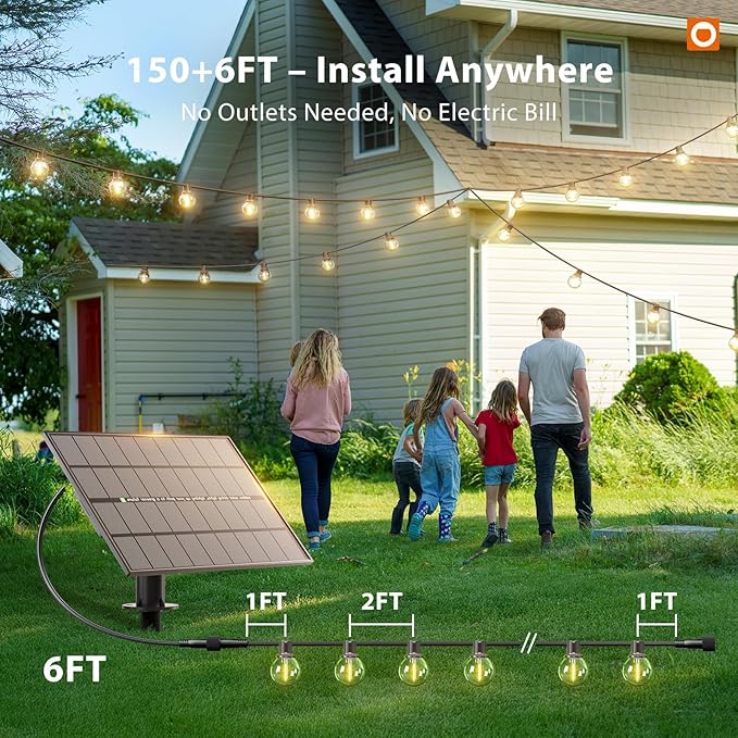 addlon 150FT Solar String Lights Outdoor Waterproof with Remote, Dimmable Commercial Grade Solar Powered String Lights with 80 LED Bulbs, Hanging Light for Camping Backyard Party Decor