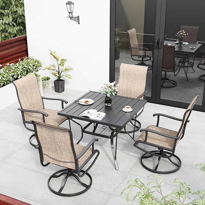 Pamapic Textilene Outdoor Dining Chair 1 Piece, Perfect for Garden, Backyard, Poolside, Patio, Beige