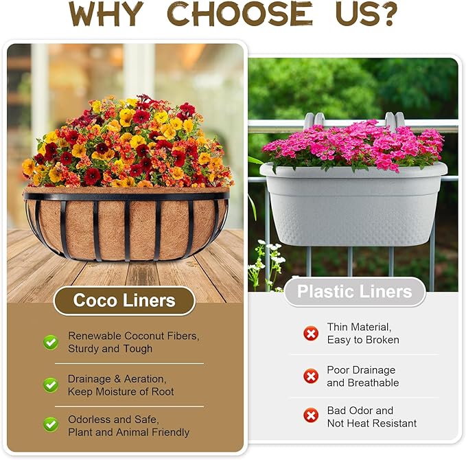 Riare 4 Pack 24 Inch Trough Coco Coir Liners for Planters, Pre-Formed Coconut Coir Replacement Liner Natural Coco Fiber Window Box Liners for Wall Planter, Window Basket Deck Railing Planter