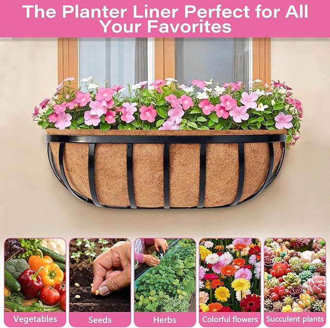 Legigo 4 Pack 24 Inch Natural Trough Coco Liner for Planters- Window Box Liners Coconut Basket Liners, Planter Box Coconut Liner for Window Flower Box Pots, Fence Trough Planter, Wall Planter Basket