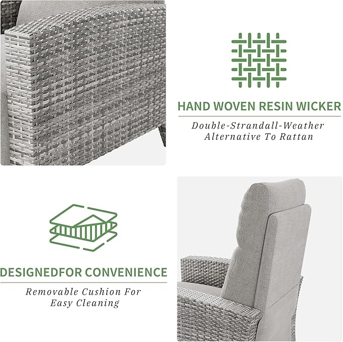 IDEALHOUSE Wicker Outdoor Recliner Reclining Patio Chairs with Adjustable Back & Footrest 150° Lay-Flat Reclining with Air Pump Rattan Flip-Up Side Table Outdoor Lounge Chairs for Pool Deck Balcony