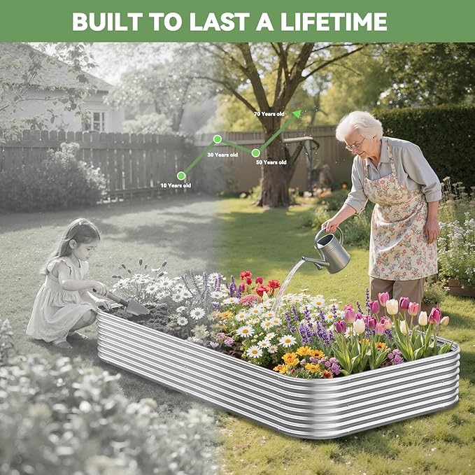3 Pack 8x4FT Raised Beds for Gardening, Corrugated Galvanized Steel Raised Garden Bed, Outdoor Metal Above Ground Garden Bed for Vegetables and Flowers