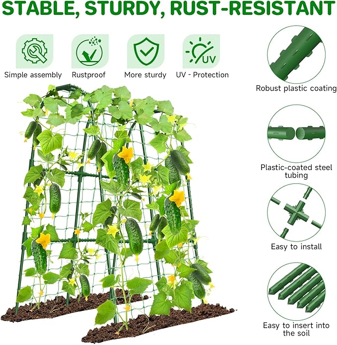Cucumber Trellis for Raised Bed, U-Shape Garden Trellis for Climbing Plants Outdoor, Metal Arch Trellis for Vegetables, Plant Support for Tomato, Pea, Zucchini(31.5" L×30" W×47.2" H-Small)