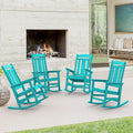 LUE BONA Outdoor Rocking Chairs Set of 4, HDPS Porch Rocker with High Back, Plastic Weather Resistant Rocking Chairs for Outdoor Indoor, Garden, Backyard, 350lb, Aruba Blue