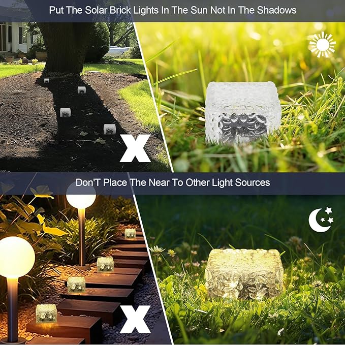 Solar Brick Lights-Outdoor Solar Lights for Yard-Solar Brick Landscape Path Light 6 Pack LED Light Brick Garden Decor for Pathway Patio Walkway Backyard Decoration