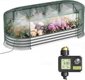 Raised Garden Bed with Sprinkler Timer and Self-Watering System, 8x3x1 ft Elevated Planter Boxes Outdoor with Mesh Cover, Oval Raised Beds for,Vegetables,Flowers, Backyard, Patio