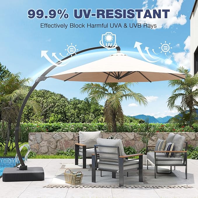 Aoxun Aluminum Patio Furniture Set with Umbrella 4 Seats, Oversized Outdoor Sectional with Washable Thick Cushions, Coffee Table and Waterproof Cover, Patio Conversation Sets for Porch, Balcony, Deck