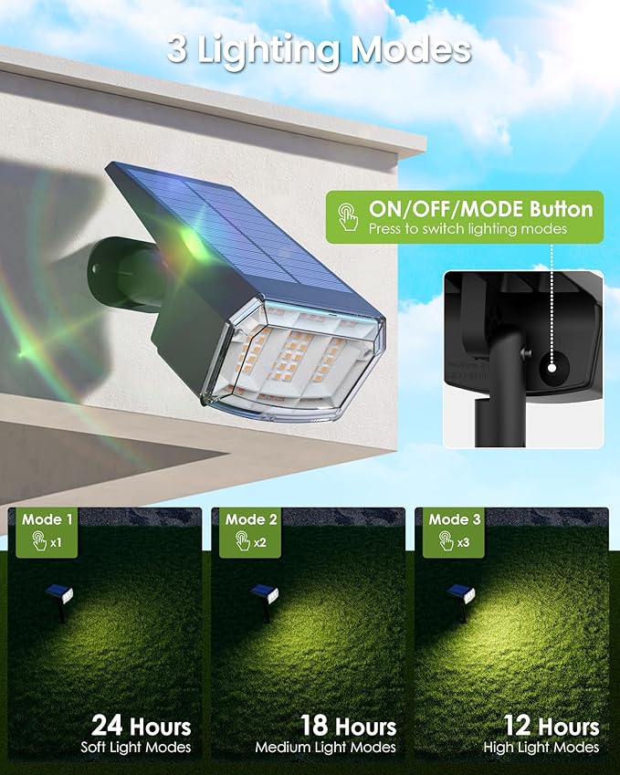 Solar Spot Lights Outdoor IP67 Waterproof 6 Pack, 63 LED 3 Modes Solar Landscape Spotlights for Yard Garden Pathway Wall House Garage (Warm White)