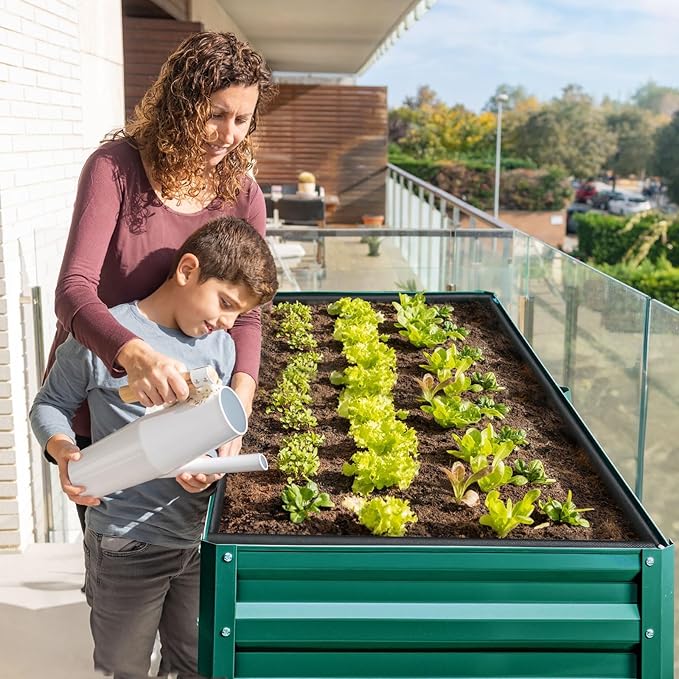 KING BIRD Raised Garden Bed with Legs Galvanized Large Elevated Planter Box for Backyard, Patio, Balcony, 600lb Capacity, Green 70.9x22.8x31.5 in