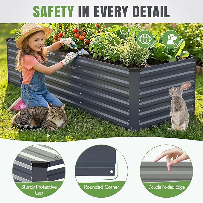 INNO STAGE 8x3x2ft Galvanized Raised Garden Bed, Raised Garden Bed Kit-Metal Planter Box Outdoor, Planting for Vegetables, Fruits, Herbs, Flowers, Grey