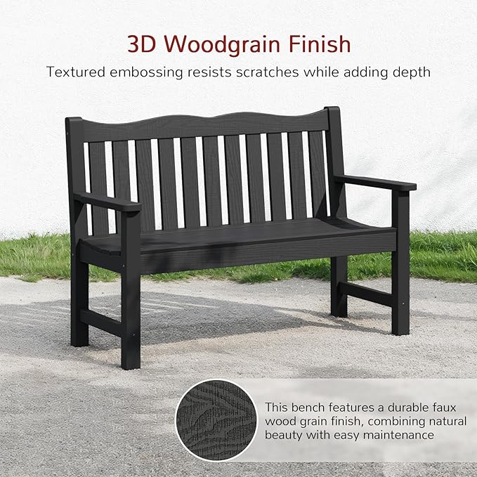 Stoog All-Weather Outdoor Benches Set of 2, Never Fade & Rust-Proof HIPS Plastic Garden Bench, 800lb Capacity, Used for Patio, Backyard, Porch, Black