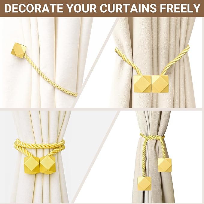 Hion Magnetic Curtain Tiebacks Golden 2pcs, Curtain Tiebacks Buckles Holdbacks Holders Hooks Clip for Home Bedroom Office Decorative Curtain