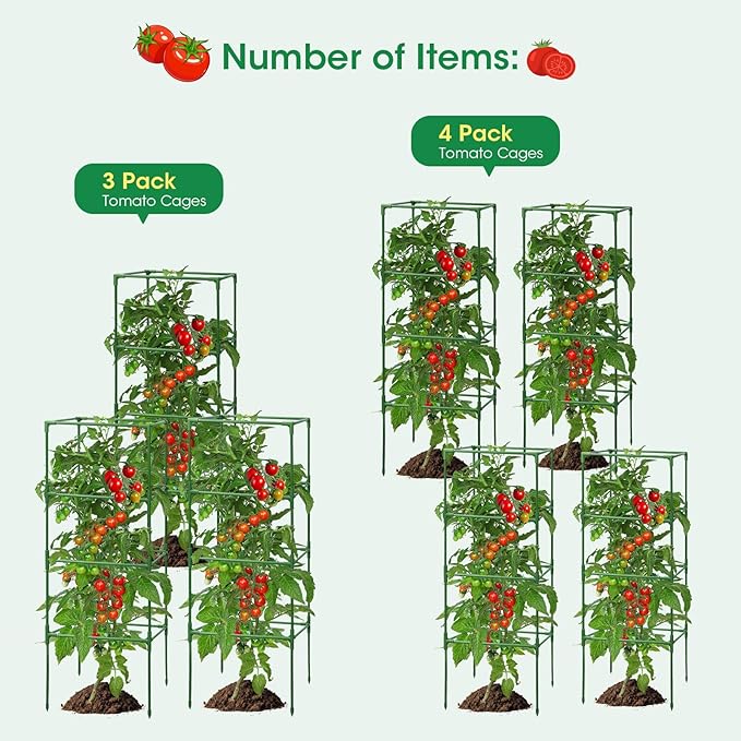 MQUPIN Tomato Cages,4 Packs Square Tomato Cage for Garden Plant Support,41 * 15 * 15in Heavy Duty Steel Plant Tower Stakes Trellis for Climbing Vegetables Flowers Fruits