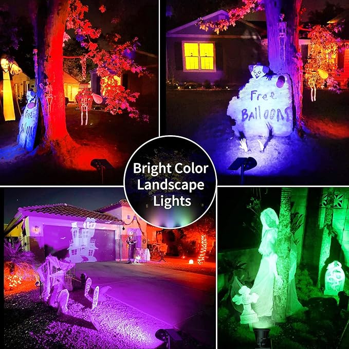 JSOT 4 Pack Halloween Solar Spot Lights Outdoor- RGB Solar Lights Outdoor Waterproof Color Changing Spotlights Christmas Decor, Outside Landscape Lighting for Yard Driveway Tree