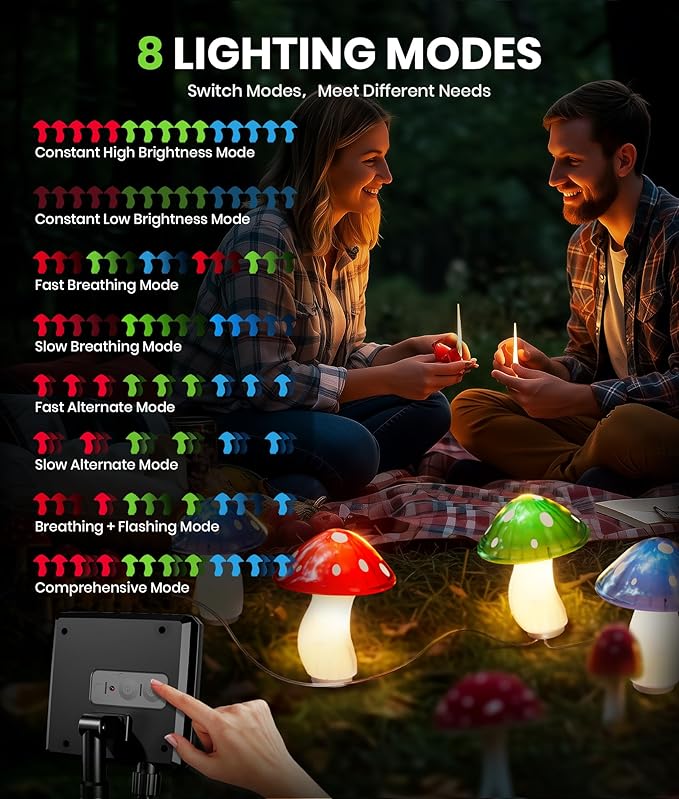 Solar Mushroom Lights Outdoor, 9 Pack 30FT Multicolor 8 Modes Solar Garden Lights, IP65 Waterproof Pathway Light Outdoor Decoration for Party, Garden, Yard, Patio, Lawn Decor (Multicolor)