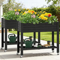 YITAHOME 43.3x17.7x34 in Elevated Garden Bed 2pcs, Outdoor Plastic Planter Box with Wheels, Legs, Drain Plug, and Storage Shelf for Plants, Vegetables, Flowers, Herbs, Black