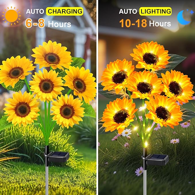 Sunflower Solar Lights Outdoor Decor, 6 Pack Solar Garden Decor Waterproof Solar Sunflower Outdoor Lights for Garden Patio,Flower Bed, Pathway, Gift for Women, Mom, Grandma (6 Pack)