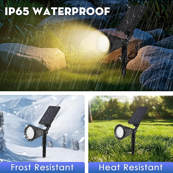 Solar Spot Lights Outdoor, 2-in-1 Wall Mount & Ground Stake 18 LEDs with 2 Lighting Modes, 7 Colors Changing, IP65 Waterproof Solar Landscape Lights for Garden, Pathway, Yard, Patio (2 Pack)