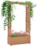 Outsunny Raised Garden Bed with Arch Trellis for Vine Climbing Plants, Hanging Flowers, 70.75" Tall Outdoor Wood Planter Box with Drainage Hole & Fabric Filter for Backyard, Patio, Brown