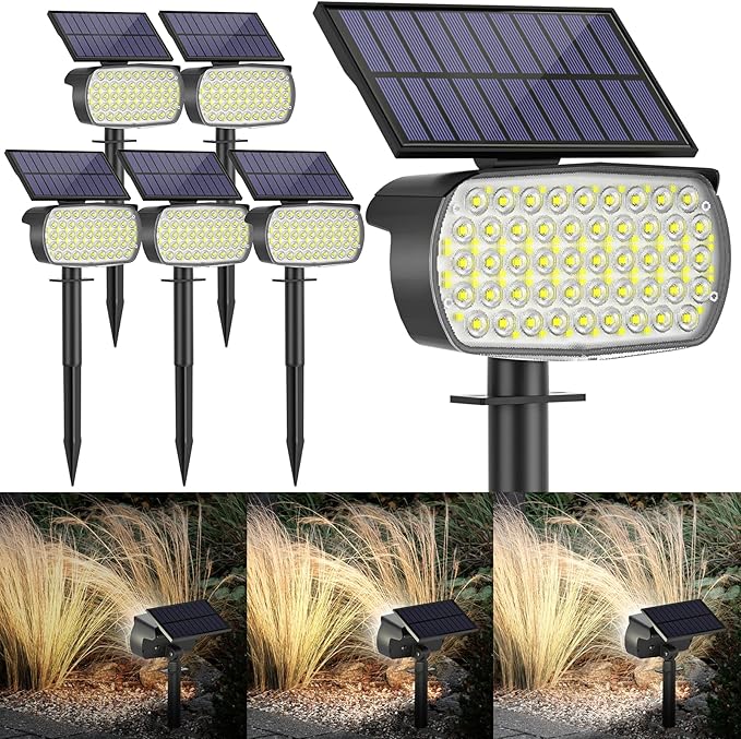 108 LED Solar Spot Lights Outdoor, Solar Lights Outdoor IP65 Waterproof, 3 Modes Solar Landscape Spotlights, Large Solar Powered Panel Lights for Garden Yard Pathway(Cool White/6 Pack)