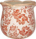 Country Farmhouse Planters for Spring Decor, 6.11 Inch Vintage Distressed Ceramic Plant Pot with Drainage for Indoor Plants, Terracotta Pots & Italian Tuscan Decor, Gardening Gifts (Red Flower)