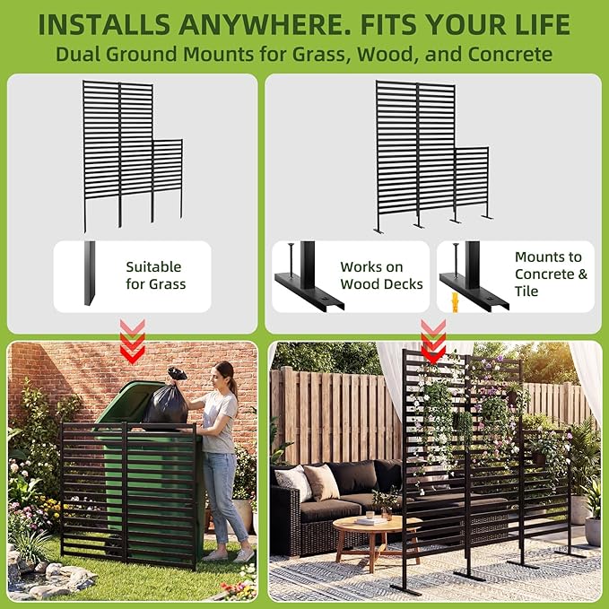 46.4" H X 47.3" W Metal Privacy Screen Outdoor - 10 Panels Freestanding Privacy Fence Panels with Stakes - Decorative Garden Air Conditioner Trash Can Pool Equipment for Backyard Patio