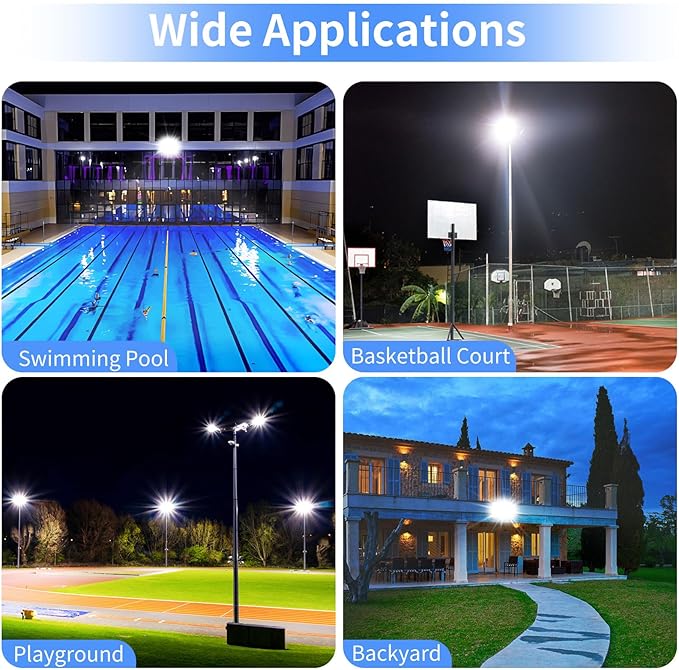 200W LED Flood Light Outdoor with Plug+10ft Wire, 24000Lm Super Brighter Security Light, IP66 Waterproof LED Worklight, 5000K Daylight White Exterior Floodlight for Yard Garden Garage Stadium(2 Pack)
