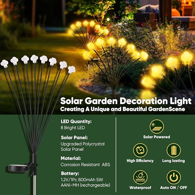 Solar Lights Outdoor 4 Pack 32 LED Solar Cloud Swaying Lights Garden Waterproof Outdoor Decor for Yard Patio & Pathway