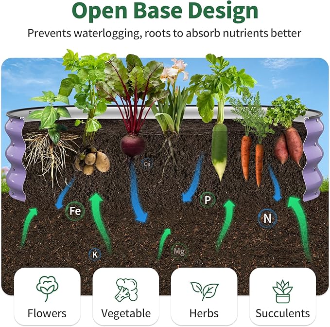 Kesfitt Raised Garden Bed, 4x2x1 FT Galvanized Steel Metal Raised Garden Bed, Oval Open-Bottom Design, 12-Inch Deep for Outdoor Vegetable & Herb Gardening, Lavender Purple