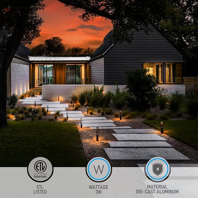 LEONLITE 5CCT Low Voltage Path Lights, Update 1800K2700K3000K4000K5000K Selectable, 3W LED Landscape Pathway Lights, Outdoor Landscape Lighting, Aluminum, 12-24V AC/DC, ETL, IP65, Pack of 6