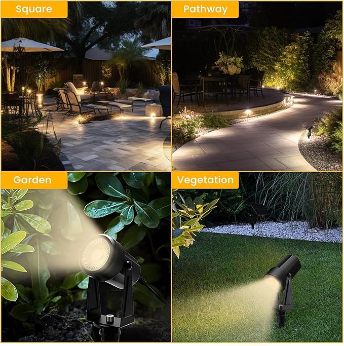 Svater Low Voltage Landscape Lighting Outdoor, 3W 250 LM Plug-in Outdoor Spotlights with Transformer for House Yard Pathway, 3000K Warm White Spot Lights IP65 Waterproof - 6 Pack