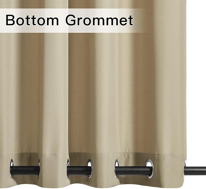 NICETOWN Canvas Patio Curtains for Outdoor Waterproof 2 Panels, Home Fashion Machine Washable Grommet Top & Bottom Fixed Thermal Insulated Privacy Drapes for Balcony/Gazebo, 55" W x 108" L, Taupe