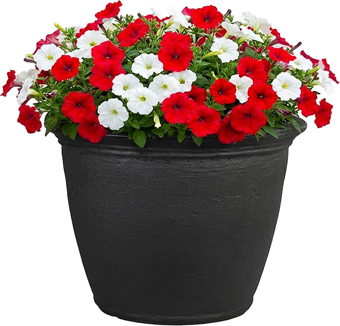 Sunnydaze 20-Inch Anjelica Large Plastic Pot for Plants - Outdoor Double-Walled Large Plastic Planter with Drillable Drainage Holes - Matte Black