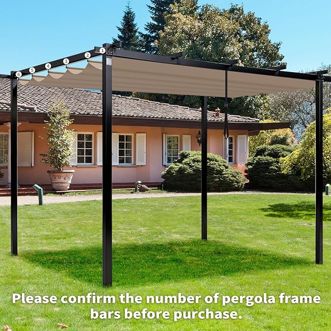 10' X 10' Pergola Shade Cover for Outdoor Retractable Durable Fabric Canopy Replacement Top Only, Sun Shade for Outside (Beige)