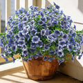 20 Bundles Artificial Flowers for Outdoors, UV Resistant Fake Plants Flowers Greenery Shrubs Plants for Decoration Outside Plants Hanging Planter Home Garden Decor (Blue)