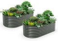 A ANLEOLIFE 2-Set 8X4X2 ft Galvanized Raised Garden Bed Kit, Oval Metal Deep Root Planters for Outdoor Plants, Quartz Grey