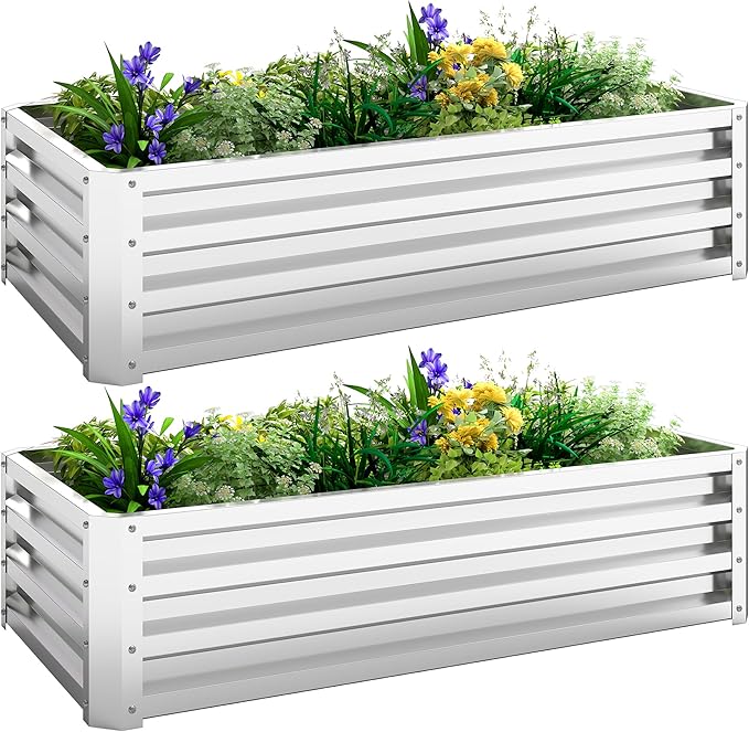 Outsunny Galvanized Raised Garden Bed, 4' x 2' x 1' Metal Planter Box, for Growing Vegetables, Flowers, Herbs, Succulents, Silver