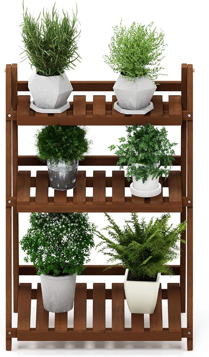 Furinno FG18452 Tioman Hardwood Patio Furniture Outdoor 3-Tier Flower Rack, Natural