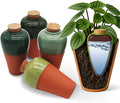 Terracotta Self Watering Planter Insert - Set of 4 Clay Ollas with Slim Bottom for Easy Soil Insertion, Glazed Top, Slow-Release Plant Watering System for Indoor & Outdoor Plants