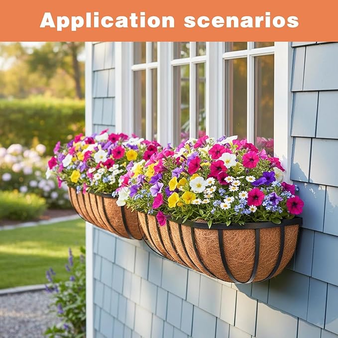 2 Pack 30" Railing Planter Window Box with Coco Fiber Liner Horse Trough Planter The Railing Planter Boxes for Deck Porch Fence Outdoor
