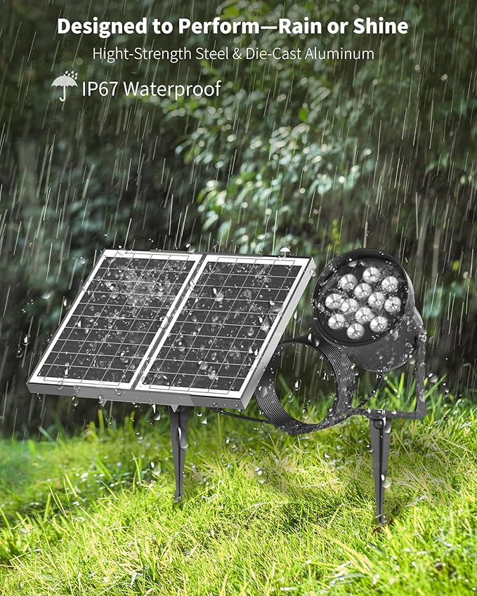 Ofuray Solar Spot Lights Outdoor, RGB Color Changing with 8 Lighting Modes, IP67 Waterproof Landscape Lights 9.8ft Cable, 12000mAh High Power Dusk to Dawn Solar Spotlights for Garden & Outdoor Décor