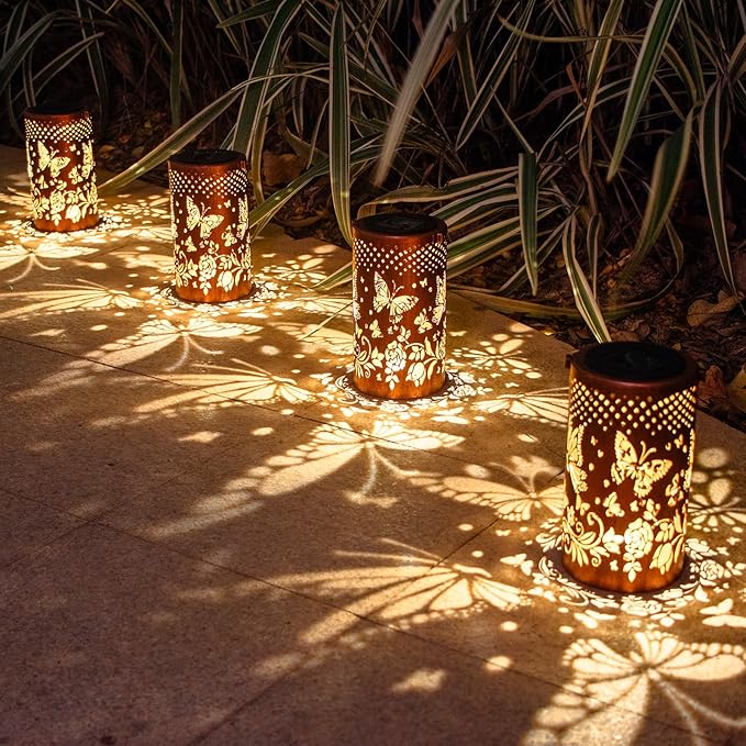 2 Pack Butterfly Birthday Gifts for Women Mom Grandma Solar Lanterns Outdoor Waterproof Garden Decor Hanging LED Decorative Light for Patio Yard Lawn Gardening Gifts