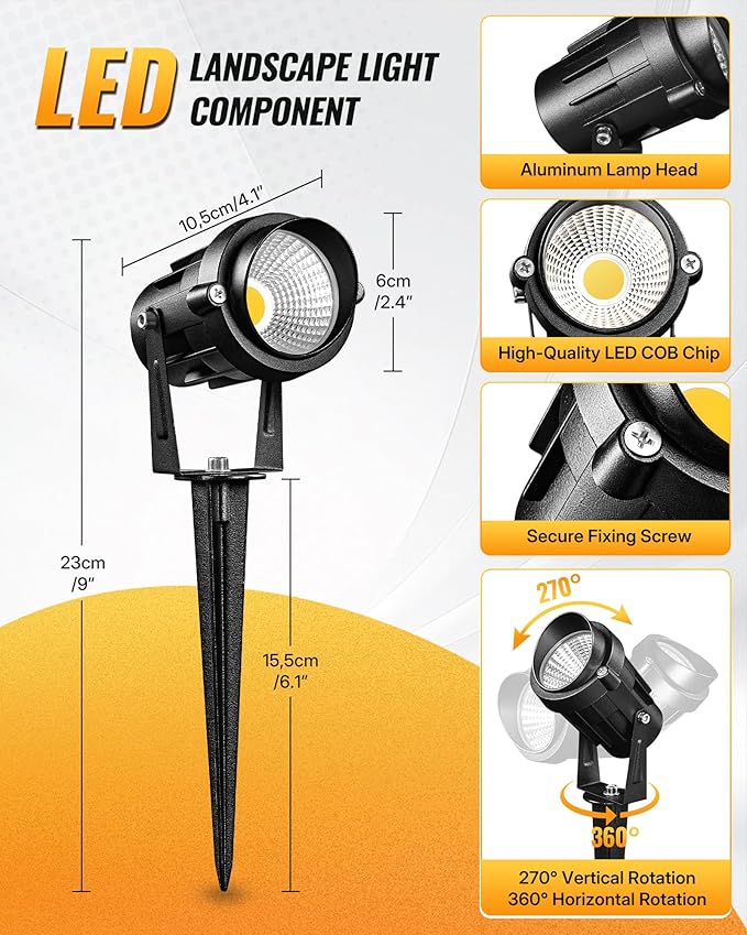 6W 700LM Low Voltage Landscape Lighting, 12V AC/DC 3000K Warm White LED Low Voltage Landscape Lights, IP65 Waterproof Outdoor Spotlights with Connectors for Garden Tree Yard 14Pack W01SLP1406