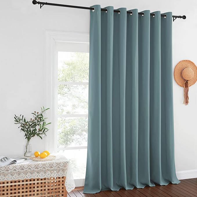 NICETOWN Sliding Glass Door Curtain 120 inches Long, Grommet Room Darkening Thermal Insulated Window Treatment Slider Door Curtain for Living Room, Greyish Blue, W100 x L120, 1 Panel