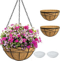 2 Pack 20 Inch Extra Large Deep Hanging Planters for Outdoor Plants Watering Hanging Baskets Flower Pots with Coco Liners Metal Hanging Plant Holder for Porch Balcony Garden Decor
